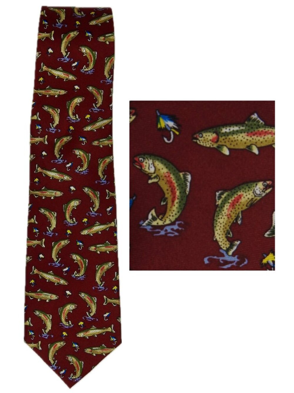 Alynn 100% Silk Rainbow Trout Tie Fishing Mens Tie Novelty River